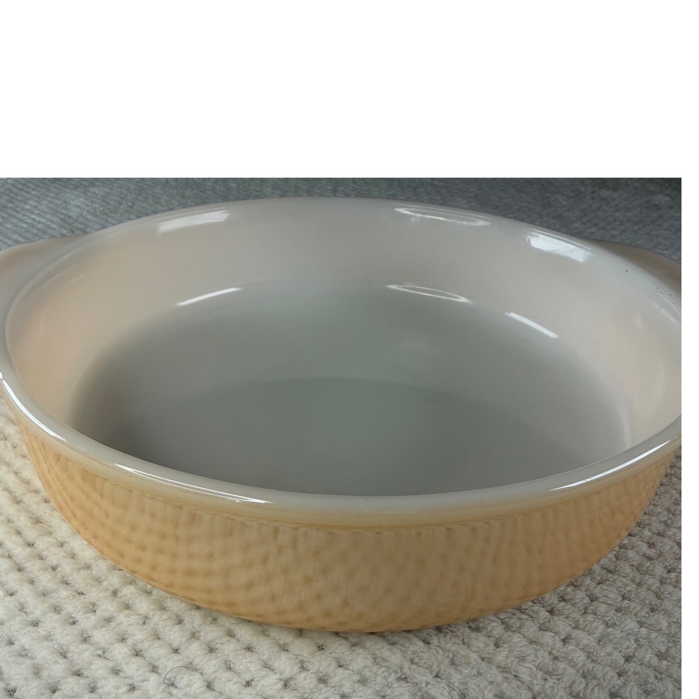 Vintage Fire-King Peach Luster Casserole Dish Round 8 Inch Milk Glass Pan 420